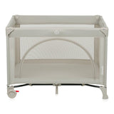 Patut pliant, Lionelo, Laura, 102 x 74 cm, Cu doua nivele, Functie de tarc, Cu roti, Include salteluta si geanta de transport, Pereti din plasa, Deschidere laterala, Pana la 15 kg, 0 luni +, Bej