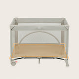 Patut pliant, Lionelo, Laura, 102 x 74 cm, Cu doua nivele, Functie de tarc, Cu roti, Include salteluta si geanta de transport, Pereti din plasa, Deschidere laterala, Pana la 15 kg, 0 luni +, Bej