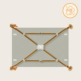 Patut pliant, Lionelo, Laura, 102 x 74 cm, Cu doua nivele, Functie de tarc, Cu roti, Include salteluta si geanta de transport, Pereti din plasa, Deschidere laterala, Pana la 15 kg, 0 luni +, Bej