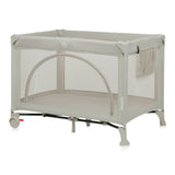 Patut pliant, Lionelo, Laura, 102 x 74 cm, Cu doua nivele, Functie de tarc, Cu roti, Include salteluta si geanta de transport, Pereti din plasa, Deschidere laterala, Pana la 15 kg, 0 luni +, Bej
