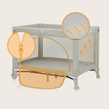 Patut pliant, Lionelo, Laura, 102 x 74 cm, Cu doua nivele, Functie de tarc, Cu roti, Include salteluta si geanta de transport, Pereti din plasa, Deschidere laterala, Pana la 15 kg, 0 luni +, Bej