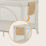 Patut pliant, Lionelo, Laura, 102 x 74 cm, Cu doua nivele, Functie de tarc, Cu roti, Include salteluta si geanta de transport, Pereti din plasa, Deschidere laterala, Pana la 15 kg, 0 luni +, Bej