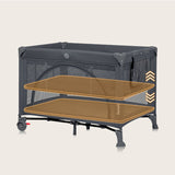 Patut pliant, Lionelo, Laura, 102 x 74 cm, Cu doua nivele, Functie de tarc, Cu roti, Include salteluta si geanta de transport, Pereti din plasa, Deschidere laterala, Pana la 15 kg, 0 luni +, Gri