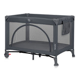 Patut pliant, Lionelo, Laura, 102 x 74 cm, Cu doua nivele, Functie de tarc, Cu roti, Include salteluta si geanta de transport, Pereti din plasa, Deschidere laterala, Pana la 15 kg, 0 luni +, Gri