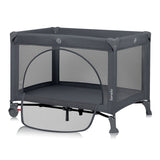 Patut pliant, Lionelo, Laura, 102 x 74 cm, Cu doua nivele, Functie de tarc, Cu roti, Include salteluta si geanta de transport, Pereti din plasa, Deschidere laterala, Pana la 15 kg, 0 luni +, Gri