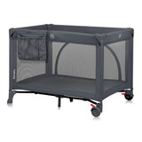Patut pliant, Lionelo, Laura, 102 x 74 cm, Cu doua nivele, Functie de tarc, Cu roti, Include salteluta si geanta de transport, Pereti din plasa, Deschidere laterala, Pana la 15 kg, 0 luni +, Gri