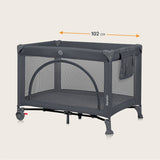 Patut pliant, Lionelo, Laura, 102 x 74 cm, Cu doua nivele, Functie de tarc, Cu roti, Include salteluta si geanta de transport, Pereti din plasa, Deschidere laterala, Pana la 15 kg, 0 luni +, Gri