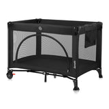 Patut pliant, Lionelo, Laura, 102 x 74 cm, Cu doua nivele, Functie de tarc, Cu roti, Include salteluta si geanta de transport, Pereti din plasa, Deschidere laterala, Pana la 15 kg, 0 luni +, Negru