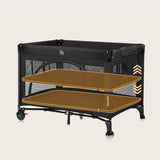 Patut pliant, Lionelo, Laura, 102 x 74 cm, Cu doua nivele, Functie de tarc, Cu roti, Include salteluta si geanta de transport, Pereti din plasa, Deschidere laterala, Pana la 15 kg, 0 luni +, Negru