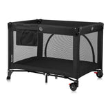 Patut pliant, Lionelo, Laura, 102 x 74 cm, Cu doua nivele, Functie de tarc, Cu roti, Include salteluta si geanta de transport, Pereti din plasa, Deschidere laterala, Pana la 15 kg, 0 luni +, Negru