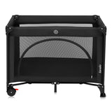 Patut pliant, Lionelo, Laura, 102 x 74 cm, Cu doua nivele, Functie de tarc, Cu roti, Include salteluta si geanta de transport, Pereti din plasa, Deschidere laterala, Pana la 15 kg, 0 luni +, Negru