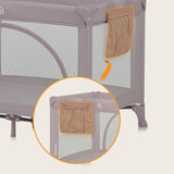 Patut pliant, Lionelo, Laura, 102 x 74 cm, Cu doua nivele, Functie de tarc, Cu roti, Include salteluta si geanta de transport, Pereti din plasa, Deschidere laterala, Pana la 15 kg, 0 luni +, Roz