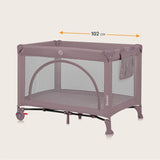 Patut pliant, Lionelo, Laura, 102 x 74 cm, Cu doua nivele, Functie de tarc, Cu roti, Include salteluta si geanta de transport, Pereti din plasa, Deschidere laterala, Pana la 15 kg, 0 luni +, Roz