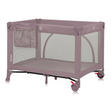 Patut pliant, Lionelo, Laura, 102 x 74 cm, Cu doua nivele, Functie de tarc, Cu roti, Include salteluta si geanta de transport, Pereti din plasa, Deschidere laterala, Pana la 15 kg, 0 luni +, Roz