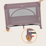 Patut pliant, Lionelo, Laura, 102 x 74 cm, Cu doua nivele, Functie de tarc, Cu roti, Include salteluta si geanta de transport, Pereti din plasa, Deschidere laterala, Pana la 15 kg, 0 luni +, Roz