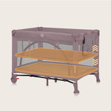 Patut pliant, Lionelo, Laura, 102 x 74 cm, Cu doua nivele, Functie de tarc, Cu roti, Include salteluta si geanta de transport, Pereti din plasa, Deschidere laterala, Pana la 15 kg, 0 luni +, Roz