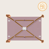 Patut pliant, Lionelo, Laura, 102 x 74 cm, Cu doua nivele, Functie de tarc, Cu roti, Include salteluta si geanta de transport, Pereti din plasa, Deschidere laterala, Pana la 15 kg, 0 luni +, Roz