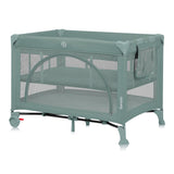 Patut pliant, Lionelo, Laura, 102 x 74 cm, Cu doua nivele, Functie de tarc, Cu roti, Include salteluta si geanta de transport, Pereti din plasa, Deschidere laterala, Pana la 15 kg, 0 luni +, Verde