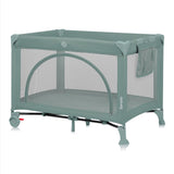 Patut pliant, Lionelo, Laura, 102 x 74 cm, Cu doua nivele, Functie de tarc, Cu roti, Include salteluta si geanta de transport, Pereti din plasa, Deschidere laterala, Pana la 15 kg, 0 luni +, Verde