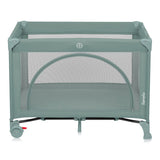 Patut pliant, Lionelo, Laura, 102 x 74 cm, Cu doua nivele, Functie de tarc, Cu roti, Include salteluta si geanta de transport, Pereti din plasa, Deschidere laterala, Pana la 15 kg, 0 luni +, Verde
