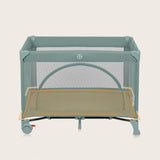 Patut pliant, Lionelo, Laura, 102 x 74 cm, Cu doua nivele, Functie de tarc, Cu roti, Include salteluta si geanta de transport, Pereti din plasa, Deschidere laterala, Pana la 15 kg, 0 luni +, Verde