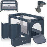 Patut pliant, Lionelo, Stefi, Cu un nivel, Cu intrare laterala cu fermoar, 2 roti, 120x60 cm, Conform cu standardul european de securitate EN 716, Albastru