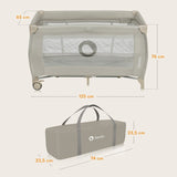 Patut pliant, Lionelo, Stefi Plus, Cu doua nivele, Cu intrare laterala cu fermoar, 2 roti, 120 x 60 cm, Conform cu standardul european de securitate EN 716, Bej