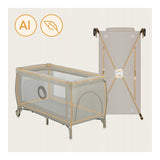 Patut pliant, Lionelo, Stefi Plus, Cu doua nivele, Cu intrare laterala cu fermoar, 2 roti, 120 x 60 cm, Conform cu standardul european de securitate EN 716, Bej