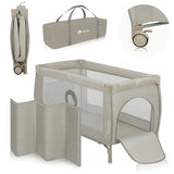 Patut pliant, Lionelo, Stefi Plus, Cu doua nivele, Cu intrare laterala cu fermoar, 2 roti, 120 x 60 cm, Conform cu standardul european de securitate EN 716, Bej