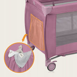 Patut pliant, Lionelo, Stefi Plus, Cu doua nivele, Cu intrare laterala cu fermoar, 2 roti, 120 x 60 cm, Conform cu standardul european de securitate EN 716, Roz