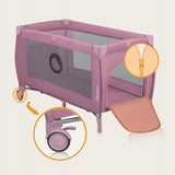 Patut pliant, Lionelo, Stefi Plus, Cu doua nivele, Cu intrare laterala cu fermoar, 2 roti, 120 x 60 cm, Conform cu standardul european de securitate EN 716, Roz