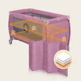 Patut pliant, Lionelo, Stefi Plus, Cu doua nivele, Cu intrare laterala cu fermoar, 2 roti, 120 x 60 cm, Conform cu standardul european de securitate EN 716, Roz