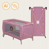 Patut pliant, Lionelo, Stefi Plus, Cu doua nivele, Cu intrare laterala cu fermoar, 2 roti, 120 x 60 cm, Conform cu standardul european de securitate EN 716, Roz