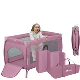 Patut pliant, Lionelo, Stefi Plus, Cu doua nivele, Cu intrare laterala cu fermoar, 2 roti, 120 x 60 cm, Conform cu standardul european de securitate EN 716, Roz