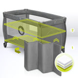 Patut pliant, Lionelo, Stefi Plus, Cu doua nivele, Cu intrare laterala cu fermoar, 2 roti, 120 x 60 cm, Conform cu standardul european de securitate EN 716, Verde Olive