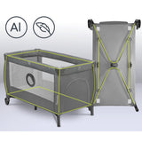 Patut pliant, Lionelo, Stefi Plus, Cu doua nivele, Cu intrare laterala cu fermoar, 2 roti, 120 x 60 cm, Conform cu standardul european de securitate EN 716, Verde Olive