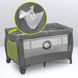 Patut pliant, Lionelo, Stefi Plus, Cu doua nivele, Cu intrare laterala cu fermoar, 2 roti, 120 x 60 cm, Conform cu standardul european de securitate EN 716, Verde Olive