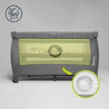 Patut pliant, Lionelo, Stefi Plus, Cu doua nivele, Cu intrare laterala cu fermoar, 2 roti, 120 x 60 cm, Conform cu standardul european de securitate EN 716, Verde Olive