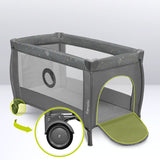 Patut pliant, Lionelo, Stefi Plus, Cu doua nivele, Cu intrare laterala cu fermoar, 2 roti, 120 x 60 cm, Conform cu standardul european de securitate EN 716, Verde Olive