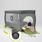 Patut pliant, Lionelo, Stefi Plus, Cu doua nivele, Cu intrare laterala cu fermoar, 2 roti, 120 x 60 cm, Conform cu standardul european de securitate EN 716, Verde Olive