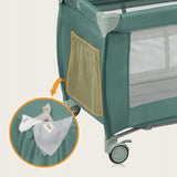 Patut pliant, Lionelo, Stefi Plus, Cu doua nivele, Cu intrare laterala cu fermoar, 2 roti, 120 x 60 cm, Conform cu standardul european de securitate EN 716, Verde Olive