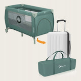 Patut pliant, Lionelo, Stefi Plus, Cu doua nivele, Cu intrare laterala cu fermoar, 2 roti, 120 x 60 cm, Conform cu standardul european de securitate EN 716, Verde Olive
