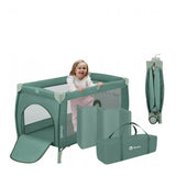 Patut pliant, Lionelo, Stefi Plus, Cu doua nivele, Cu intrare laterala cu fermoar, 2 roti, 120 x 60 cm, Conform cu standardul european de securitate EN 716, Verde Olive