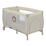 Patut pliant, Lionelo, Sven Plus, 120x60 cm, Cu doua nivele, Cu arcada jucarii, masuta de infasat, vibratii, melodii, conform cu standardele europeane de securitate EN716 si EN12221, Bej Latte