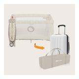Patut pliant, Lionelo, Sven Plus, 120x60 cm, Cu doua nivele, Cu arcada jucarii, masuta de infasat, vibratii, melodii, conform cu standardele europeane de securitate EN716 si EN12221, Bej Latte