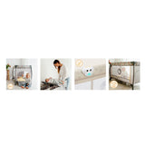 Patut pliant, Lionelo, Sven Plus, 120x60 cm, Cu doua nivele, Cu arcada jucarii, masuta de infasat, vibratii, melodii, conform cu standardele europeane de securitate EN716 si EN12221, Bej Latte