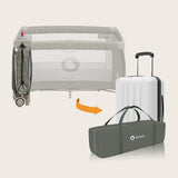 Patut pliant, Lionelo, Sven Plus, 120x60 cm, Cu doua nivele, Cu arcada jucarii, masuta de infasat, vibratii, melodii, conform cu standardele europeane de securitate EN716 si EN12221, Bej Olive