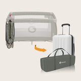 Patut pliant, Lionelo, Sven Plus, 120x60 cm, Cu doua nivele, Cu arcada jucarii, masuta de infasat, vibratii, melodii, conform cu standardele europeane de securitate EN716 si EN12221, Bej Olive