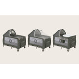 Patut pliant, Lionelo, Sven Plus, 120x60 cm, Cu doua nivele, Cu arcada jucarii, masuta de infasat, vibratii, melodii, conform cu standardele europeane de securitate EN716 si EN12221, Bej Olive