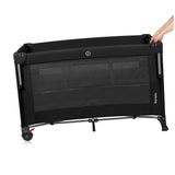 Patut pliant multifunctional, Lionelo, Ellen, Cu laterala culisanta, Nivel suplimentar, Intrare laterala cu fermoar, 2 roti, Saltea pliabila si geanta de transport incluse, 0- 36 luni, Pana la 15 kg, 120x60 cm, Conform cu EN 716, Negru
